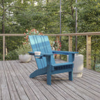 Thumbnail image #2 for Flash Furniture LE-HMP-1045-10-BL-GG HDPE Adirondack Patio Chair with Slide-Out Cup Holder, 300 lb. Capacity, Blue