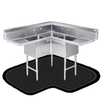 Thumbnail image #4 for Steel Works Stainless SWCS3C181812-18LR-318 3-Compartment Corner Sink, 18" x 18" x 12" Bowls, Dual 18" Drainboards, 18-Gauge 304 Stainless Steel