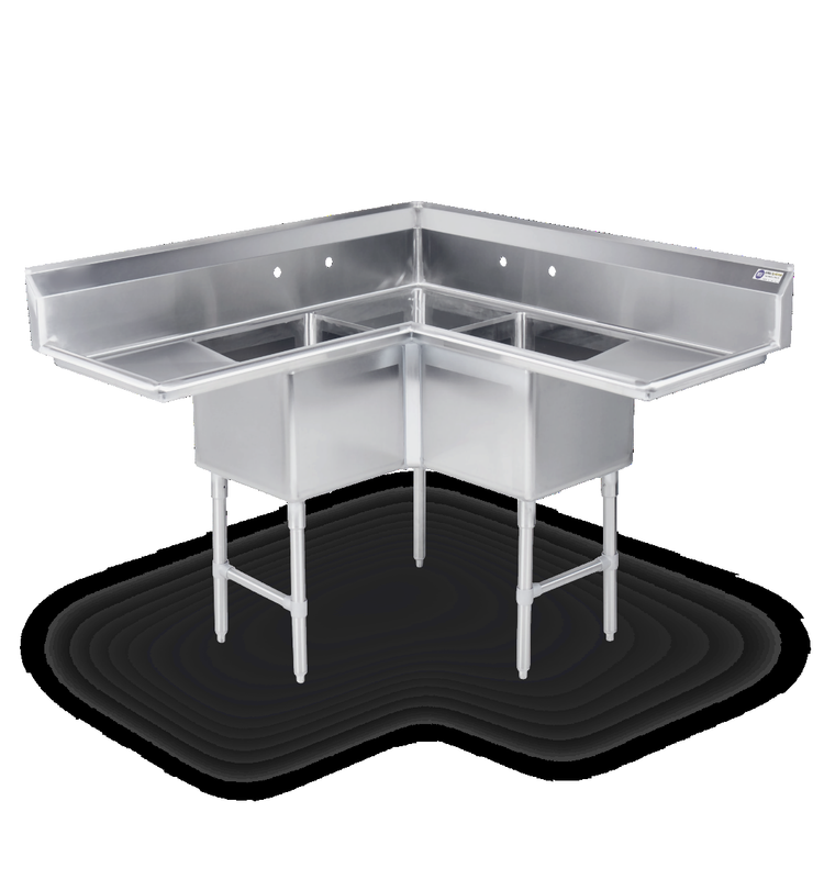 Product image #4 for Steel Works Stainless 3-Compartment Corner Sink with Left and Right 18-Inch Drainboards