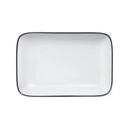 Thumbnail image #1 for Mikasa Hospitality Bistro 5260390 Rectangular Porcelain Coupe Plate, 12 x 7-1/10 in, White with Black Band Case of 12