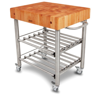 Product image #6 for John Boos Cucina D'Amico Maple End Grain Butcher Block Wine Cart with Stainless Steel Base