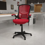 Thumbnail image #2 for Flash Furniture HL-0016-1-BK-RED-GG Adjustable-Height Swivel Office Chair with Mesh Back, Padded Arms, Upholstered Seat and Casters
