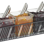 Thumbnail image #1 for Cal-Mil Portland 4101-3-13 3-Section Condiment Jar Display, Black Metal, Includes 3 Glass Jars