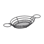 Thumbnail image #1 for G.E.T. 4-38822 Oval Black Iron Serving Basket, Raised Grid Base, 2 Condiment Cup Holders, 11 x 8 x 2 in Case of 12