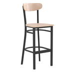 Thumbnail image #1 for Flash Furniture Wright XU-DG6V6B-NAT-GG Bar Stool, Wooden Seat with Boomerang Back, Black Steel Frame, Natural Birch Finish