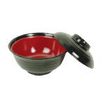 Thumbnail image #1 for Thunder Group 3221JBR Melamine Soup/Vegetable Bowl with Lid, 8 oz, 4" Diameter, Red/Black Case of 6 Dozen