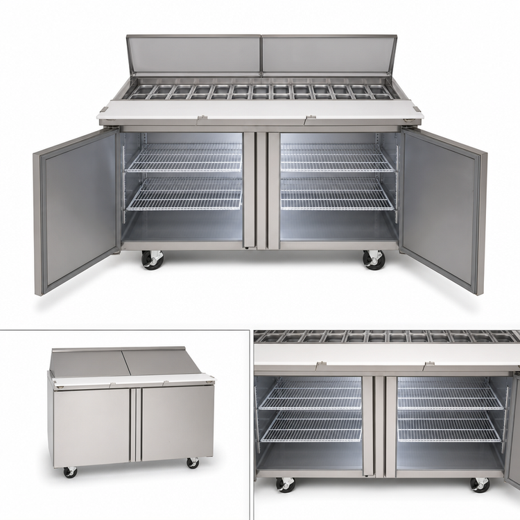 Product image #4 for Delfield Mega Top 64-Inch Two-Section Sandwich/Salad Prep Refrigerator with 18-Pan Top