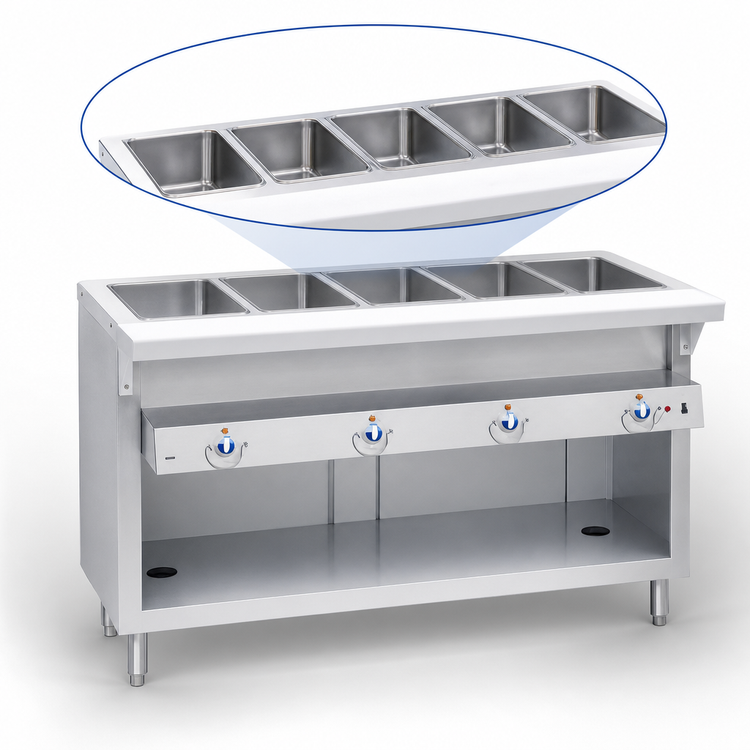 Product image #4 for Thurmaduke E-5-DLSS 5-Well Electric Steamtable Unit with Cutting Board and Dish Shelf