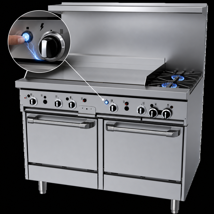 Product image #4 for Garland GFE Starfire Pro 48-Inch Gas Restaurant Range with 2 Open Burners, 36-Inch Thermostatic Griddle and 2 Space Saver Ovens