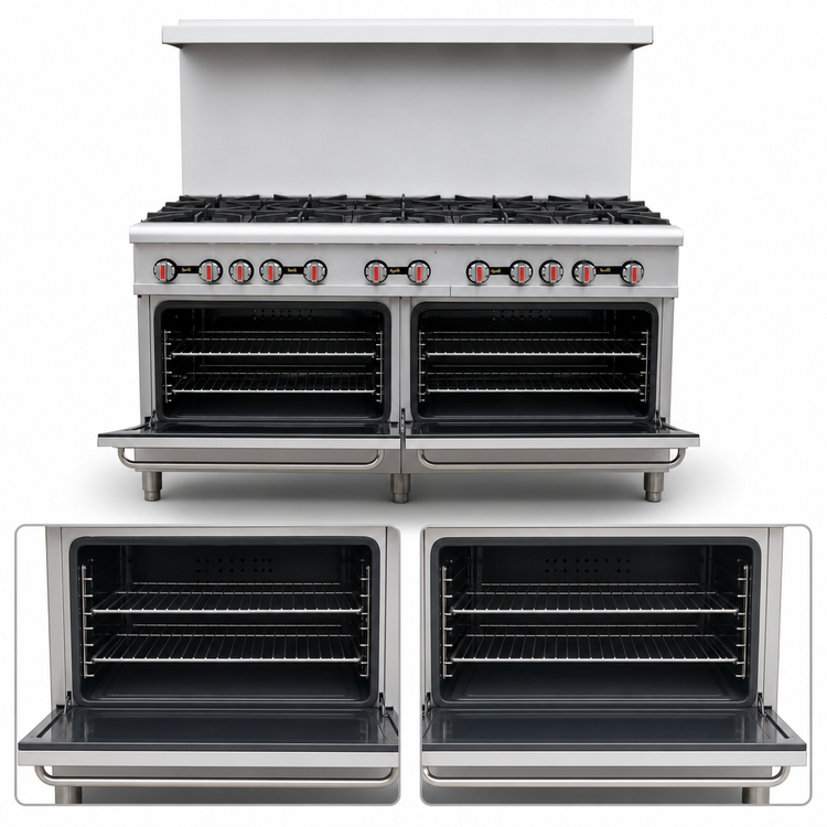 Product image #4 for Hurakan by Equip.me 60-Inch Heavy-Duty Gas Range with 10 Open Burners and 2 Ovens