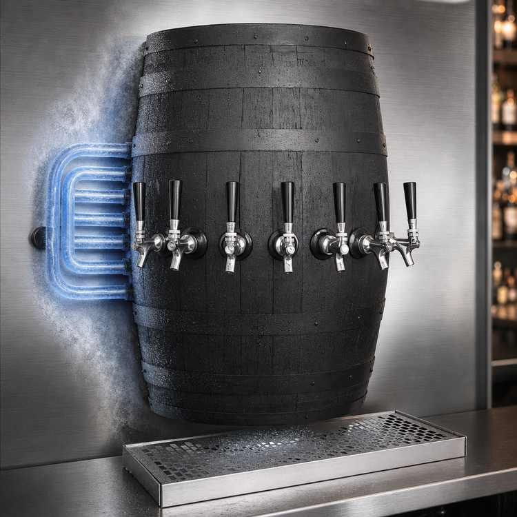 Product image #4 for Glastender Wood Barrel Wall-Mount Glycol-Cooled Draft Dispensing Tower with 6 Stainless Steel Faucets