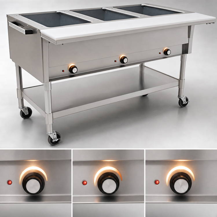 Product image #4 for Eagle Group Portable Electric Hot Food Table with 3 Dry Wells, Open Base, and Cutting Board