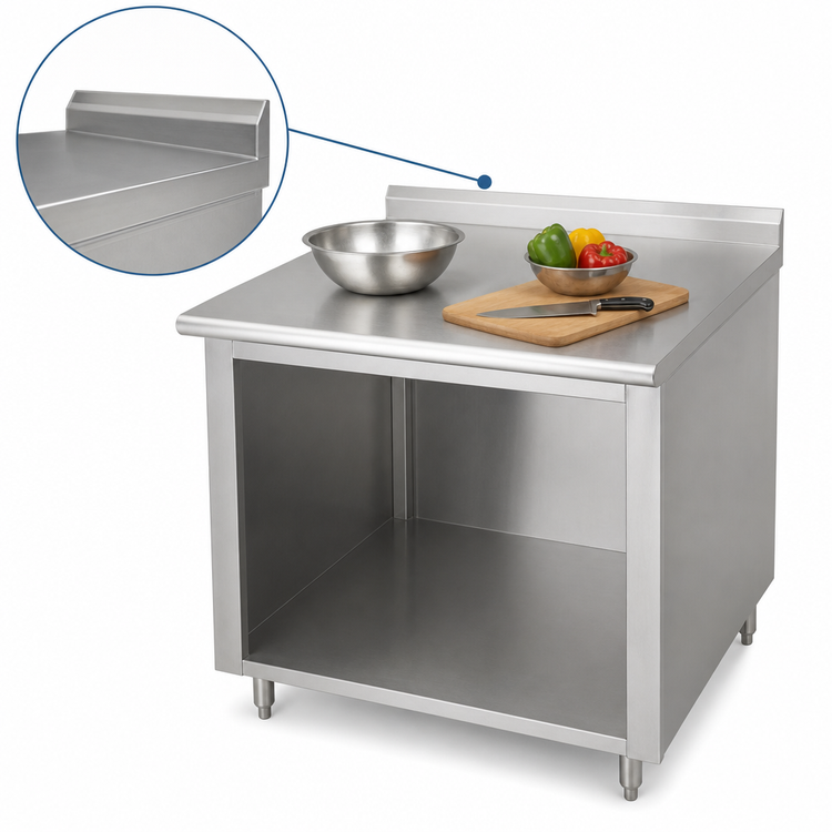 Product image #4 for Advance Tabco 48" x 30" Stainless Steel Work Table with Open Front Cabinet Base and 1-1/2" Rear Up-Turn
