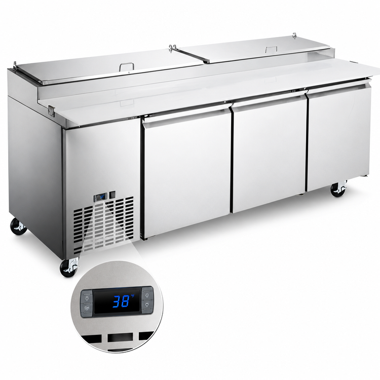 Product image #4 for Hurakan by Equip.me 92-Inch 3-Door Pizza Prep Table with Electronic Control