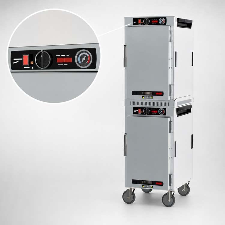 Product image #5 for Metro HotBlox Narrow 16-Pan Dual Cavity Mobile Heated Holding Cabinet, Analog, Solid Doors