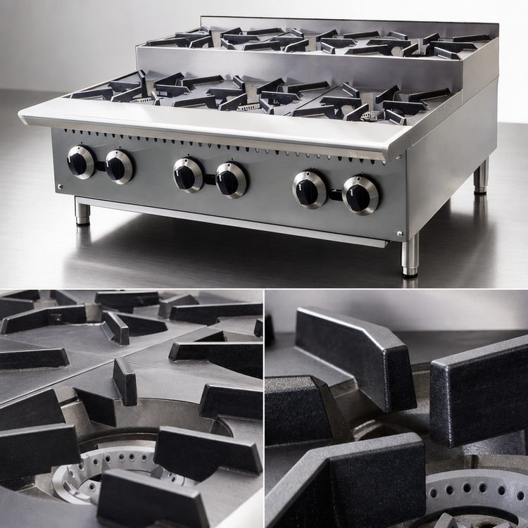 Product image #4 for Comstock-Castle 36-Inch Stainless Steel Countertop Step-Up Gas Hotplate with 6 Cast Iron Burners