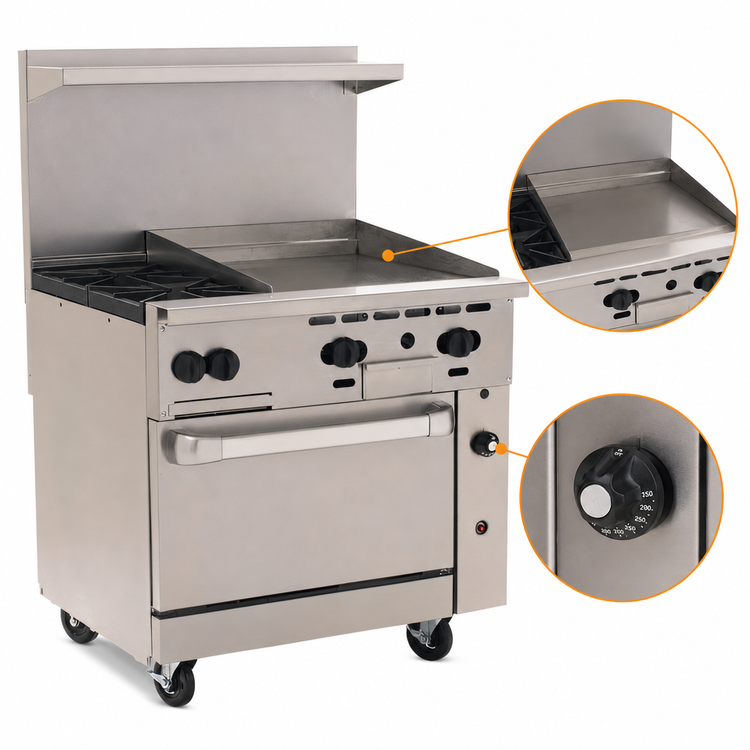 Product image #4 for Vulcan Endurance 36-Inch Gas Restaurant Range with 2 Open Burners, 24-Inch Griddle, and Convection Oven