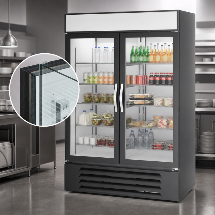 Product image #4 for Beverage-Air MarketMax Two-Section Pass-Thru Reach-In Refrigerated Merchandiser with Double-Pane Glass Front Doors and Solid Rear Doors, 48.05 Cu. Ft.