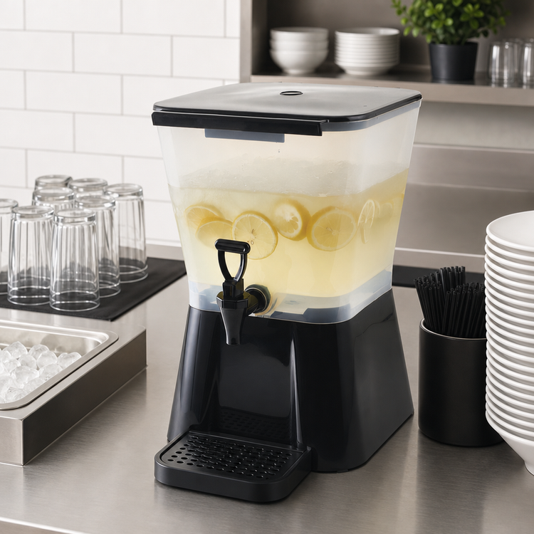 Product image #4 for Winco 3 Gallon Square BPA-Free Plastic Beverage Dispenser with Dripless Faucet, Detachable Reservoir, Drip Tray and Lid, Black