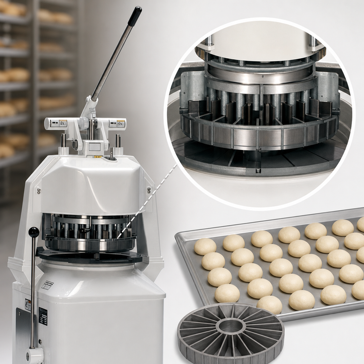 Product image #4 for BakeryXpress DX-JN Semi-Automatic Floor Dough Divider/Rounder Combo