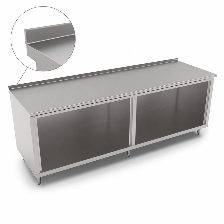 Product image #4 for John Boos Open Front Cabinet Base Work Table with 16-Gauge Stainless Steel Top and 1-1/2-Inch Rear Riser, 144 x 30 Inches