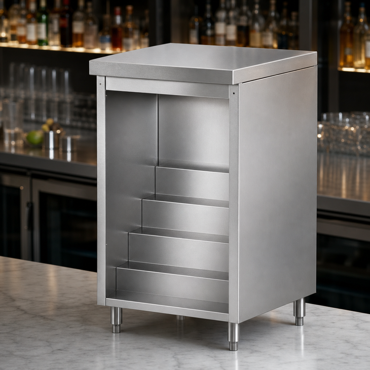 Product image #4 for Top Shelf 30-Inch Back Bar Liquor Step Cabinet, Flat Top, 4-Step Stainless Steel Display