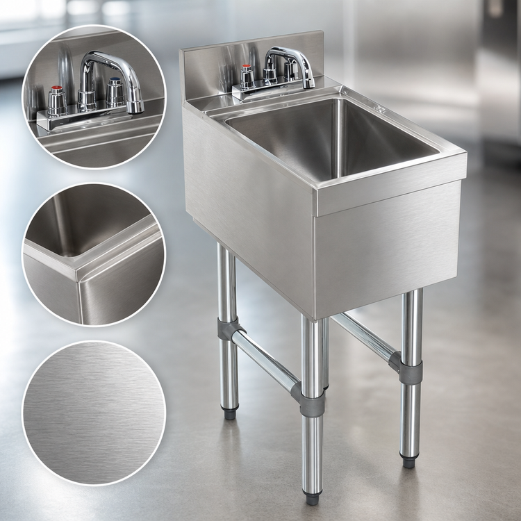Product image #4 for Advance Tabco Special Value Series Underbar Stainless Steel Hand Sink with Faucet, 12 Inch Wide x 21 Inch Deep x 32-3/4 Inch High