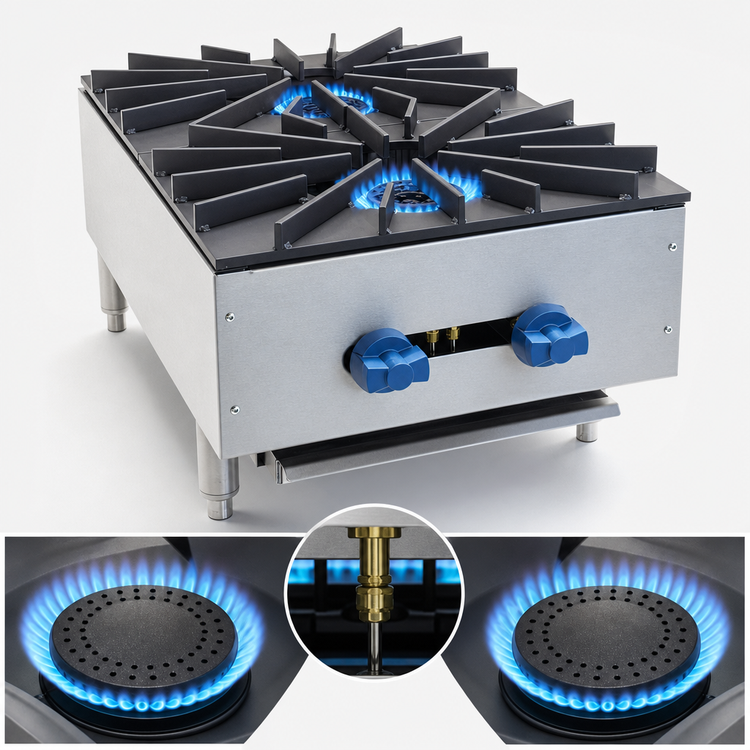 Product image #4 for Comstock-Castle KFHP18 18-Inch Countertop Gas Hot Plate, 2 Burners, Front-to-Back, 80,000 BTU