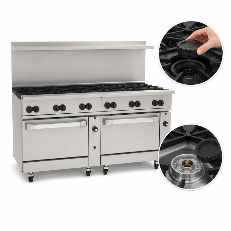 Product image #4 for Vulcan Endurance 72-Inch Commercial Gas Restaurant Range with 12 Open Burners and 2 Standard Ovens