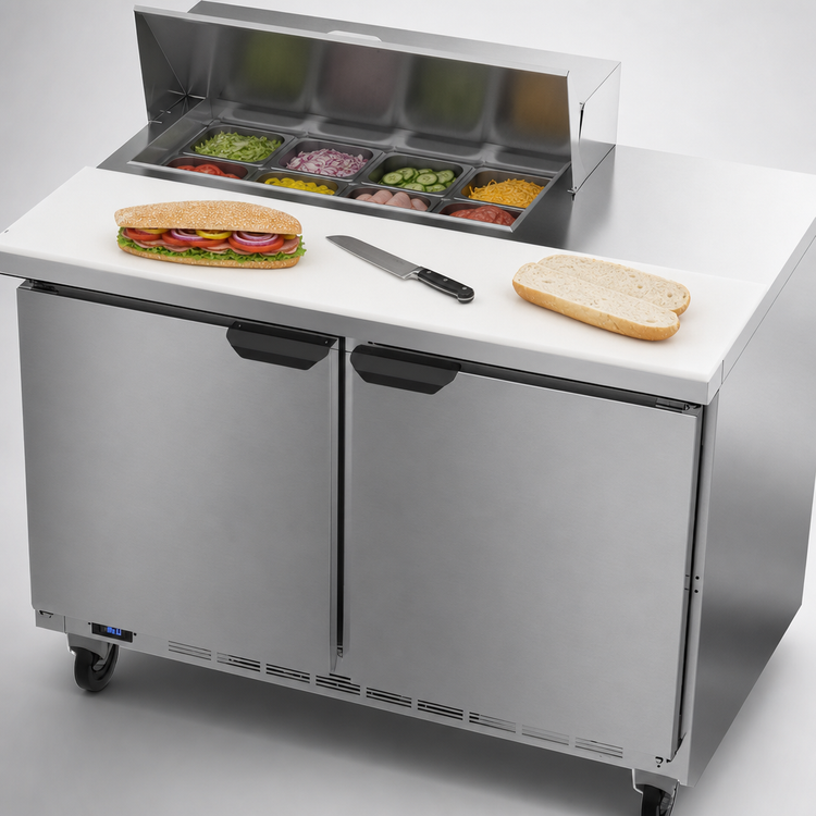 Product image #5 for Beverage-Air Two-Section Sandwich Prep Table Refrigerated Counter, 48-Inch, 2-Door, 8-Pan Capacity