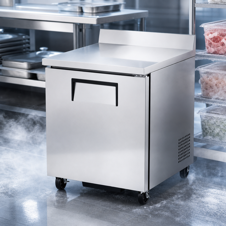 Product image #4 for True One-Section 1-Door Worktop Freezer, -10°F, Rear-Mounted Self-Contained Refrigeration, Stainless Steel Top with Rear Splash
