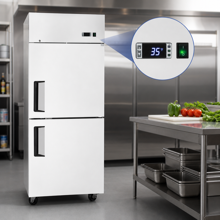 Product image #5 for Atosa 21.4 Cu. Ft. One-Section Top Mount Reach-In Refrigerator with Right-Hand Hinged Solid Half Doors