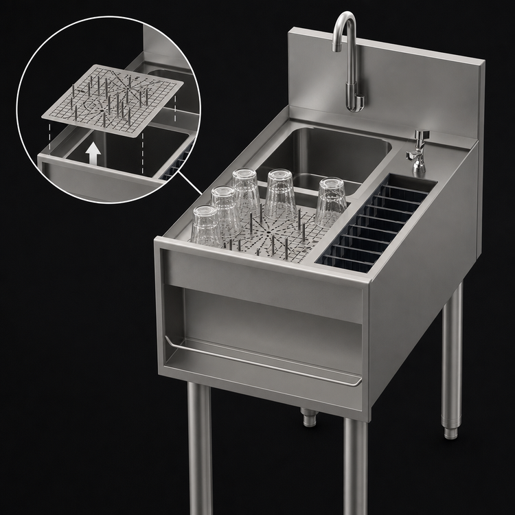 Product image #4 for Tobin Ellis Signature 18-Inch Freestanding Single-Bowl Underbar Utility Sink with Glass Rinser and Tool Caddy