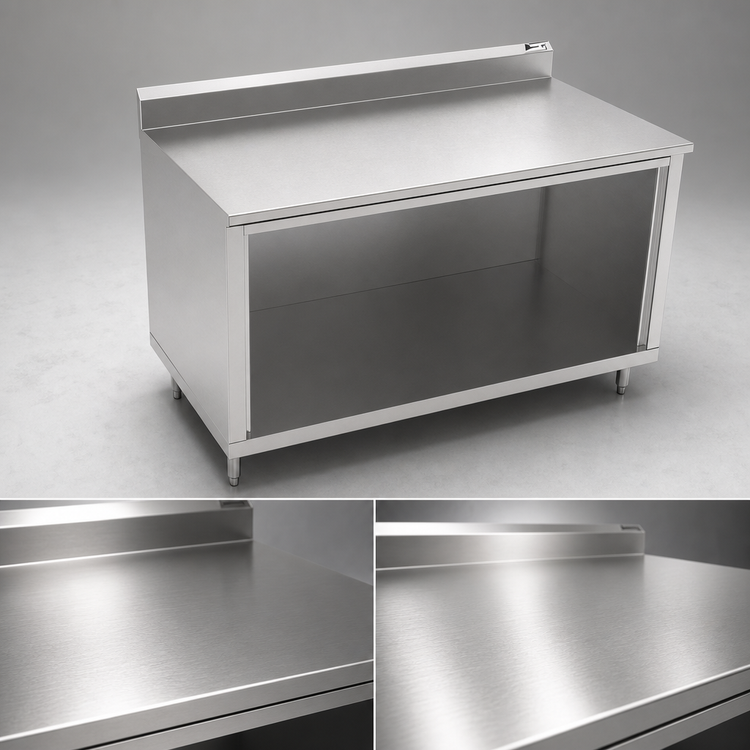Product image #4 for Stainless Steel Underbar Work Table with Open Front Cabinet Base, 60 x 24 Inches, 5 Inch Backsplash