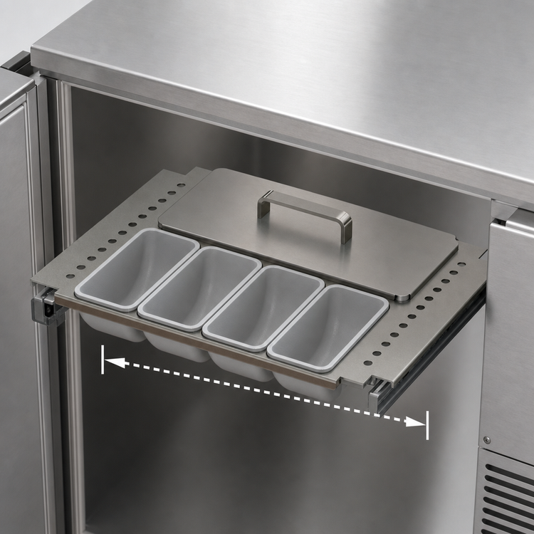 Product image #4 for Glastender Partial Condiment Drawer Insert for 17-1/2-Inch Door Opening Low-Profile Cooler, 8 Cups