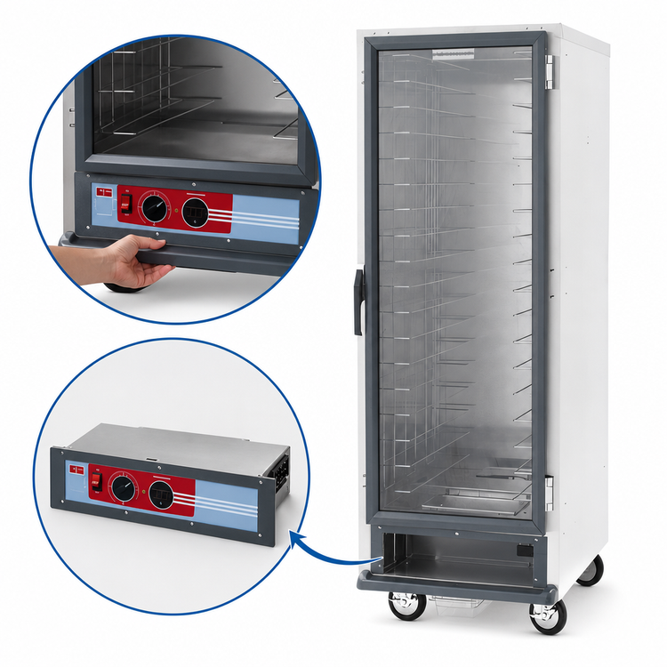 Product image #4 for Metro C5 1 Series Mobile Full Height Non-Insulated Heated Holding Cabinet with Clear Polycarbonate Door and Fixed Wire Slides, 120V