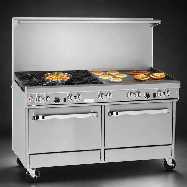 Product image #4 for Southbend Ultimate 60-Inch Gas Restaurant Range with 5 Burners, 24-Inch Griddle, Convection Oven, and Cabinet Base