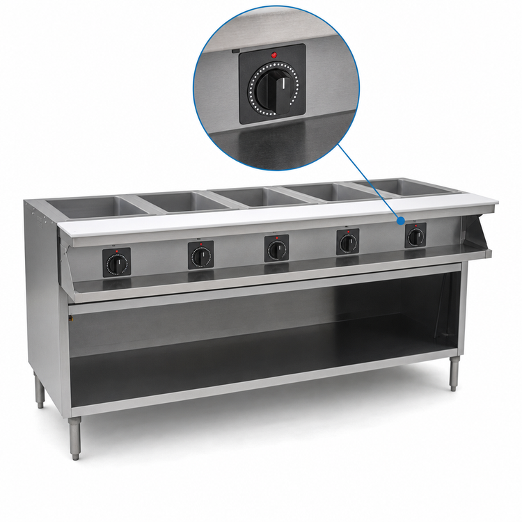 Product image #4 for Spec-Master Sealed Well Electric Hot Food Table with Open Base, 5-Pan, 79"W