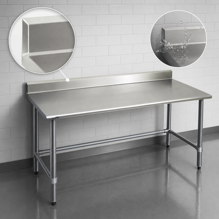 Product image #4 for Deluxe Series 84-Inch x 24-Inch Stainless Steel Work Table with 4-1/2-Inch Backsplash and Galvanized Tubular Base