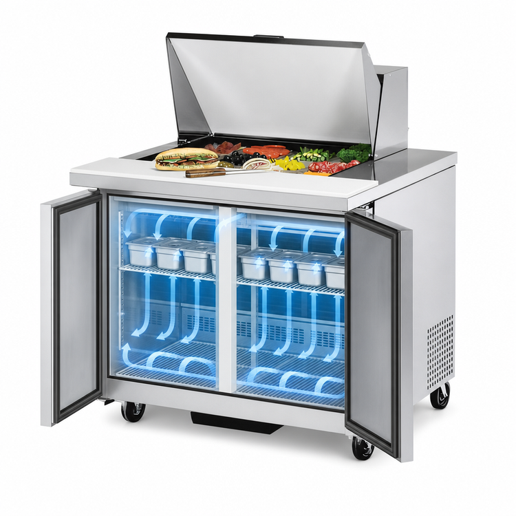 Product image #4 for True TSSU-36-15M-B-HC Mega-Top Solid-Door Sandwich/Salad Prep Table with 15 1/6 Size Pans