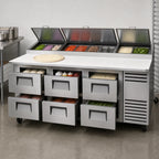 Thumbnail image #4 for True Mfg. - General Foodservice TPP-AT2-93D-6-HC 93.5-Inch 3-Section Pizza Prep Table with 6 Drawers and Self-Contained Refrigeration