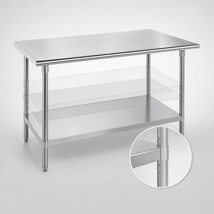 Product image #4 for Advance Tabco 144-Inch x 30-Inch Stainless Steel Work Table with Adjustable Undershelf