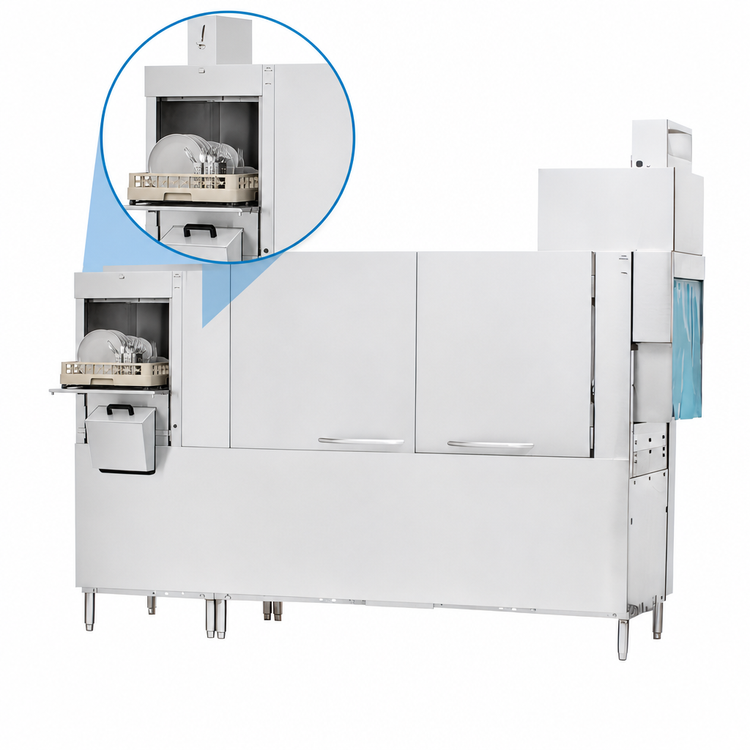 Product image #4 for Champion 86-Inch High-Temperature 2-Tank Front Feed Rack Conveyor Dishwasher with Prewash and Heat Recovery