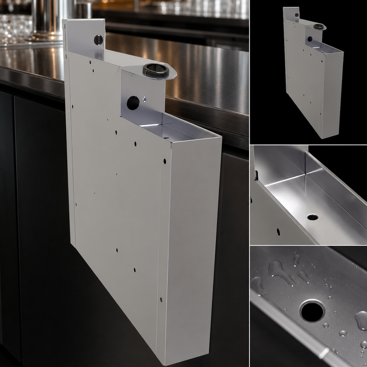 Product image #4 for Glastender Extra Deep Stainless Steel Underbar Soda Gun Holder with Integral Drip Pan, 4"W x 24"D x 25"H