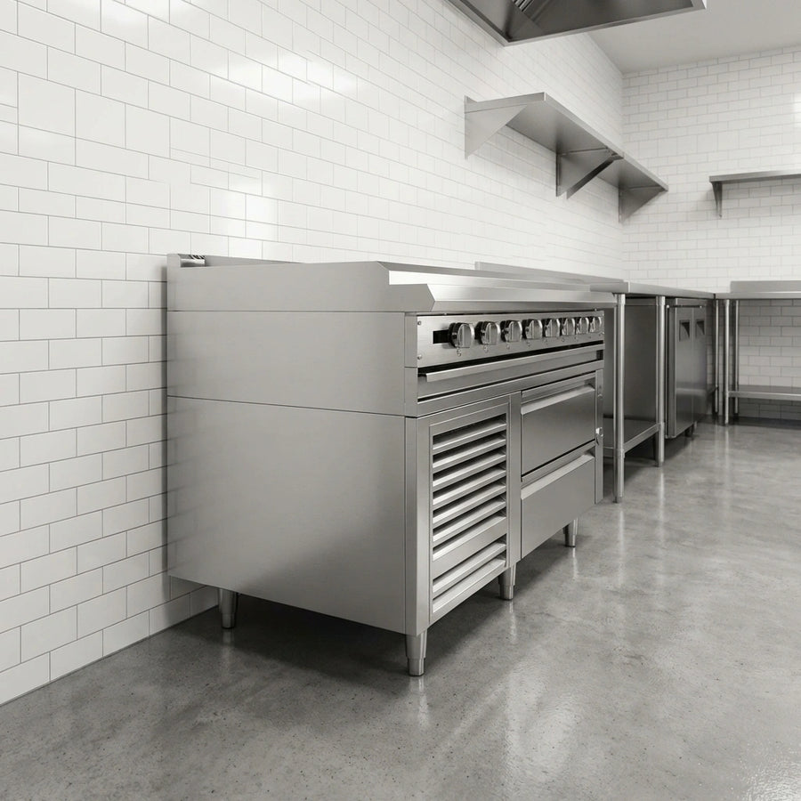 This freezer base features a built-in condensate evaporator, ensuring a clean, drain-free installation and reducing maintenance in your kitchen.