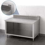 Thumbnail image #4 for John Boos 4CO6R5-3036 36" x 30" Stainless Steel Work Table with Open-Front Cabinet Base, 16-Gauge 300-Series Top and 5" Backsplash
