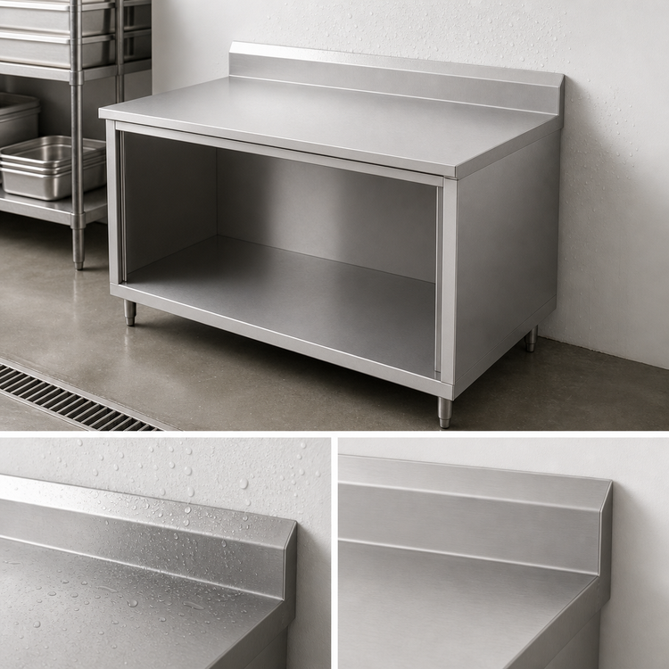Product image #4 for John Boos 36-Inch x 24-Inch 14-Gauge Stainless Steel Work Table with Open Front Cabinet Base and 5-Inch Backsplash