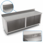 Thumbnail image #4 for John Boos 4CO4R5-30144 144-Inch Stainless Steel Work Table with Open-Front Cabinet Base, 14-Gauge Top and 5-Inch Backsplash