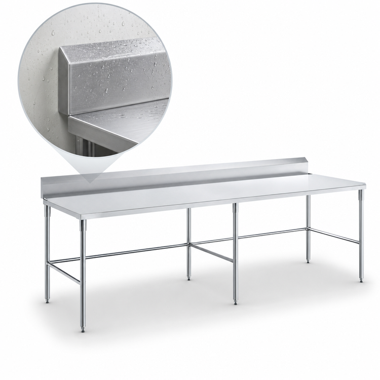 Product image #4 for Sapphire 84-Inch x 30-Inch 18-Gauge 430 Stainless Steel Work Table with 5-Inch Backsplash and Open Galvanized Base