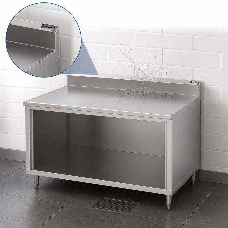 Product image #4 for John Boos 36 Inch x 30 Inch 16 Gauge Stainless Steel Work Table with Open Front Cabinet Base and 5 Inch Backsplash